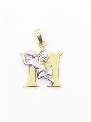 14K 1.5g Solid Yellow Gold Letter M Angel Pendant Cherub Inital Elegant